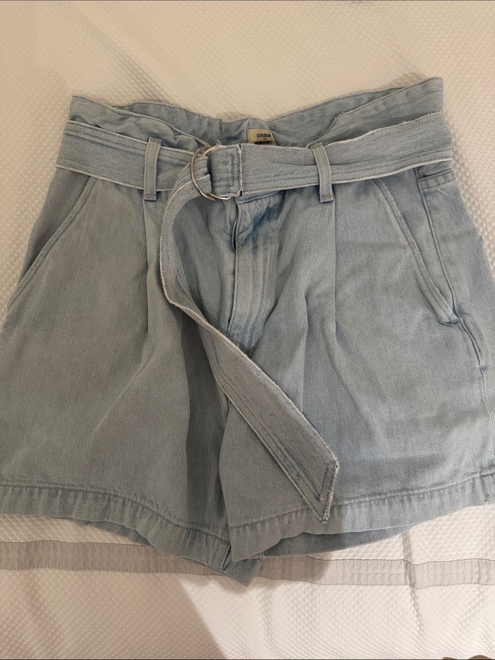 Citizens Of Humanity Light Blue High-Waist Belted Shorts